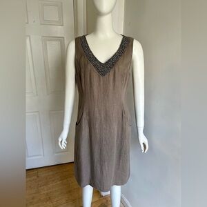 Lina Tomei Women’s Brown Dress Linen Made in Italy Embellished Sz M Lagenlook